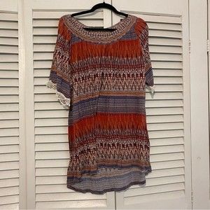 One World XL Boho Tribal Crochet Island Off the Shoulder Tunic Dress